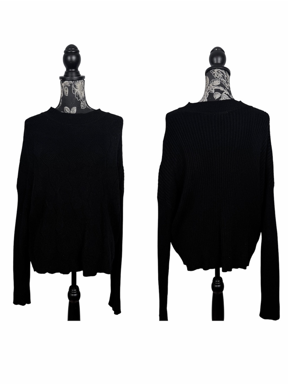 Raya black batwing crewneck oversize soft knit cropped sweater size XL